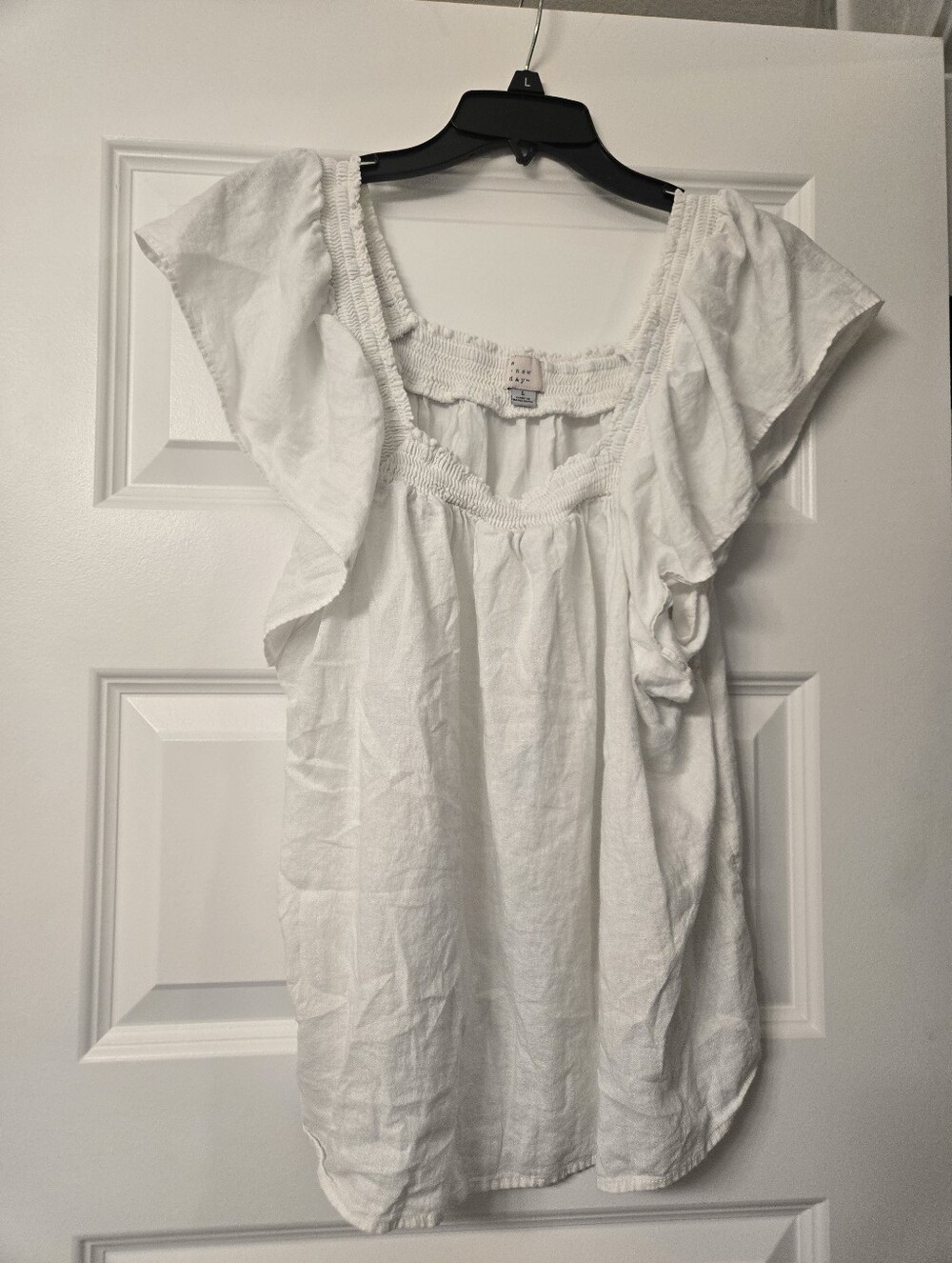 A New Day White Smocked Square Neck Blouse L
